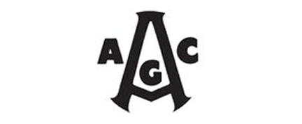 The logo of AGC in black with white background
